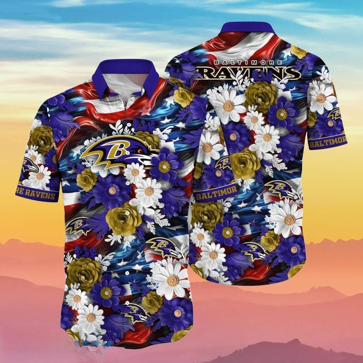 Vintage NFL Baltimore Ravens Hawaiian Shirt Colorful Team Name Gift For Dad  From Daughter