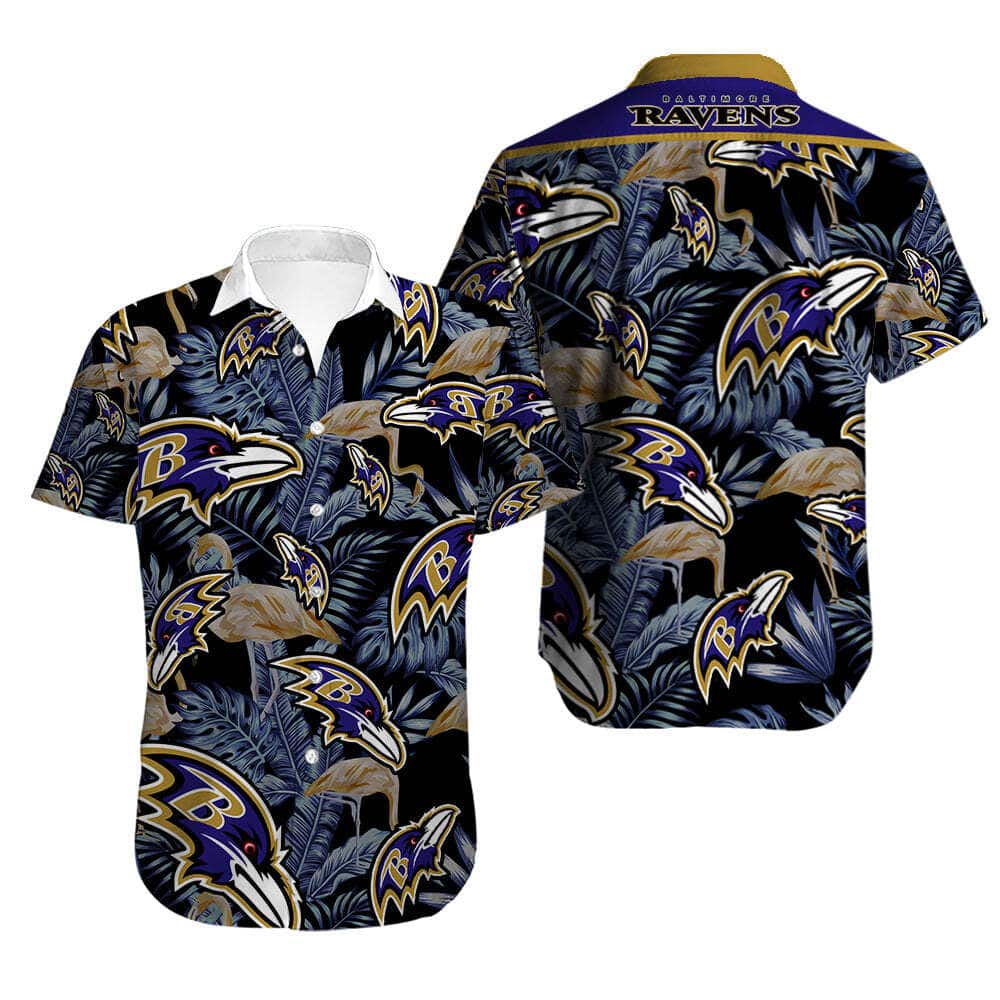 Black Aloha NFL Baltimore Ravens Hawaiian Shirt Palm Leaves Gift For Friends