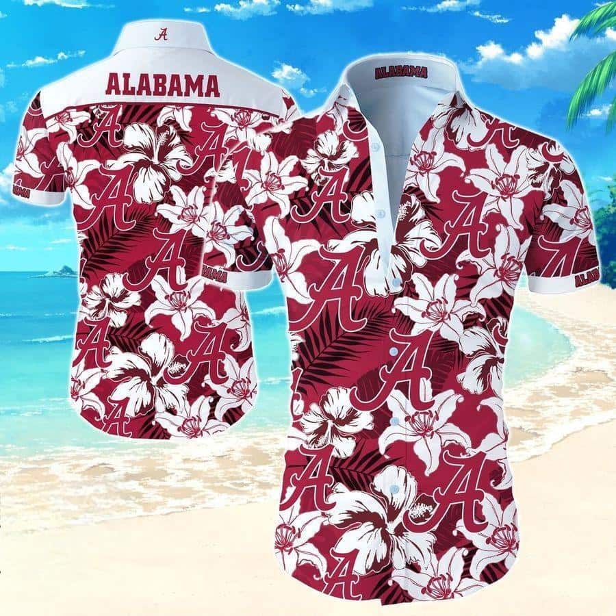 NCAA Alabama Crimson Tide Hawaiian Shirt Red And White Aloha Plants Gift For New Grandpa