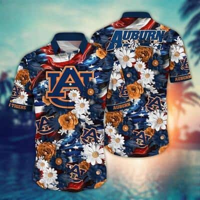 NCAA Auburn Tigers Hawaiian Shirt Colorful Abstract Flowers Gift For New Grandpa