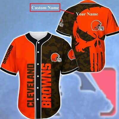Personalized NFL Cleveland Browns Baseball Jersey Skull And Camouflage Custom Name Gift For Football Players