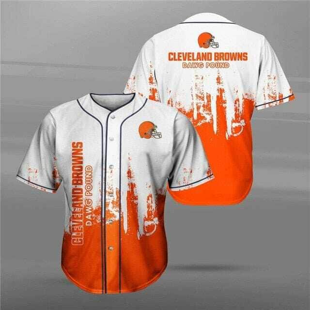 White And Orange NFL Cleveland Browns Baseball Jersey Gift For Football Fans
