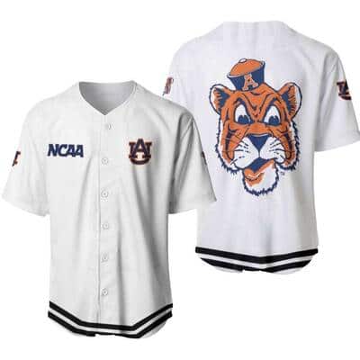 White NCAA Auburn Tigers Baseball Jersey Mascot Logo Gift For Coaches