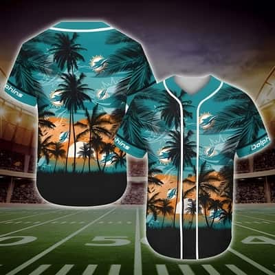 Vintage NFL Miami Dolphins Baseball Jersey Palm Tree Summer Gift