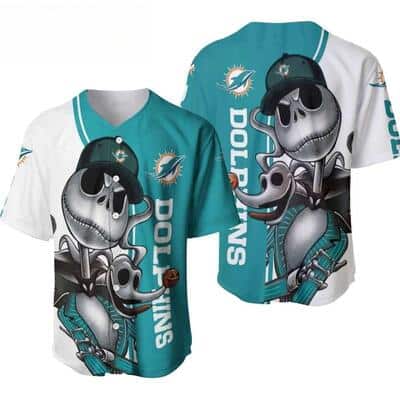 Awesome NFL Miami Dolphins Baseball Jersey Jack Skellington And Zero Gift For Boyfriend Birthday