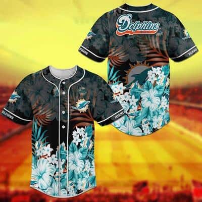 Aloha NFL Miami Dolphins Baseball Jersey Tropical Flowers And Leaves Gift For Family