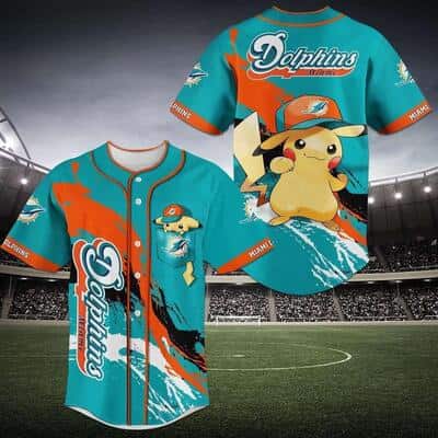Special Miami Dolphins Baseball Jersey Pikachu Wearing Hat Gift For Friends