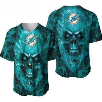 Cool NFL Miami Dolphins Baseball Jersey Skull In Flame Gift For Boyfriend