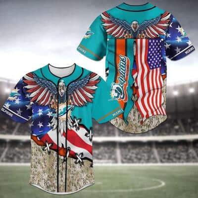 Awesome NFL Miami Dolphins Baseball Jersey Flag Of American Eagle Cool Gift For Dad