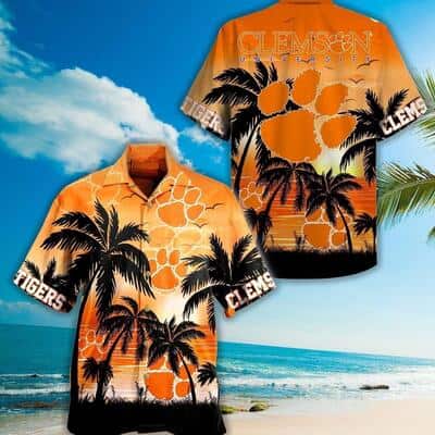 Vintage NCAA Clemson Tigers Hawaiian Shirt Aloha Sunset Scenery Gift Ideas For Summer