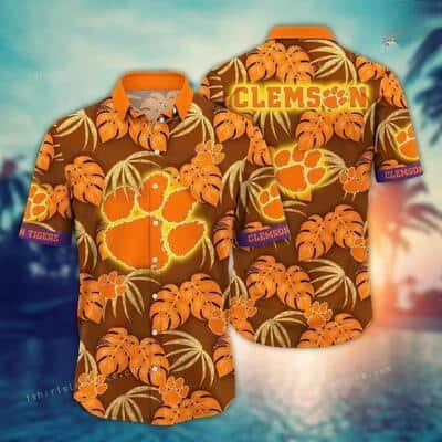 Orange NCAA Clemson Tigers Hawaiian Shirt Palm Leaves Gift For Friendship