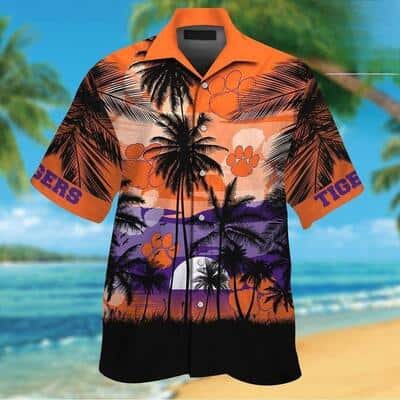 Vintage NCAA Clemson Tigers Hawaiian Shirt Sunset Scenery Gift For Beach Lovers