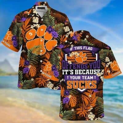 Colorful NCAA Clemson Tigers Hawaiian Shirt Tropical Aloha Leaves Gift For Boyfriend