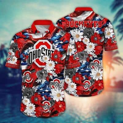 NCAA Ohio State Buckeyes Hawaiian Shirt Unique Tropical Bloom Gift For New Grandpa