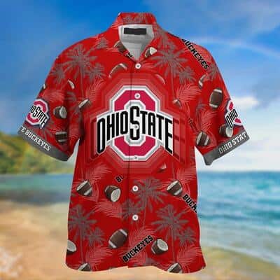 Red Aloha NCAA Ohio State Buckeyes Hawaiian Shirt Tropical Flora Gift For Grandfather