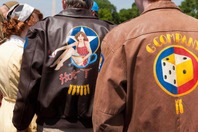 Men wearing vintage bomber jackets - USA
