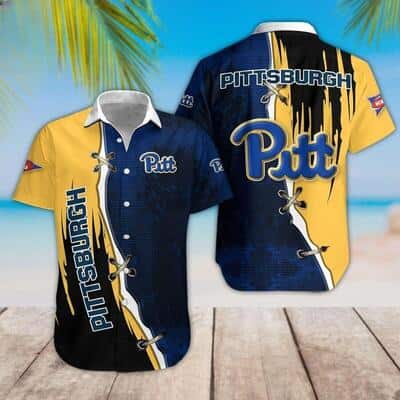 Classic NCAA Pitt Panthers Hawaiian Shirt Dark Blue And Yellow Gift For Boyfriend