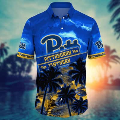 Vintage Aloha NCAA Pitt Panthers Hawaiian Shirt Sunset Scenery Gift For Boyfriend