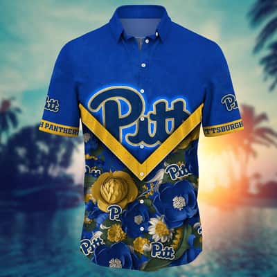 NCAA Pitt Panthers Hawaiian Shirt Abstract Flowers Gift For Beach Lovers