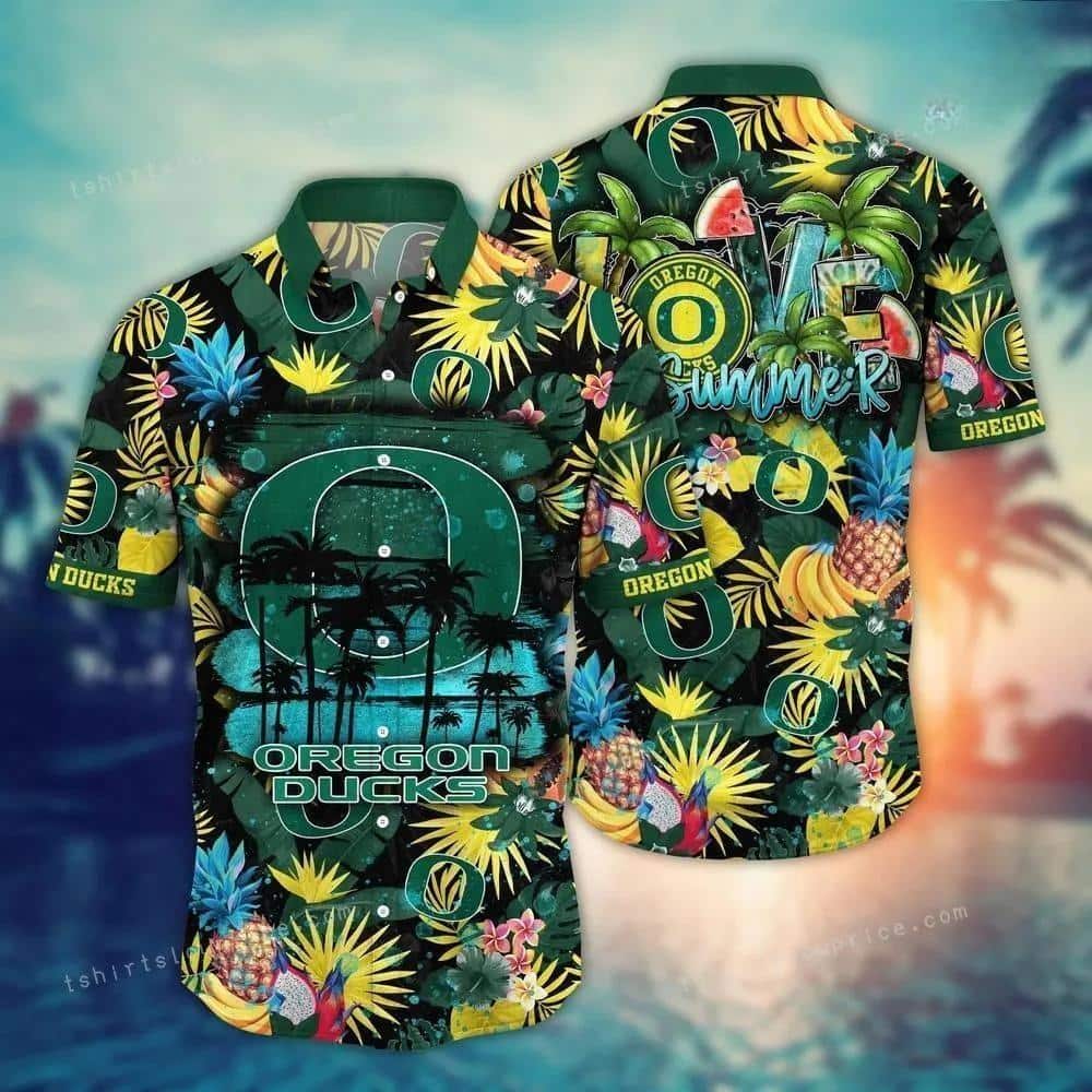 Vintage Aloha NCAA Oregon Ducks Hawaiian Shirt Tropical Fruit Pattern Gift For Beach Lovers