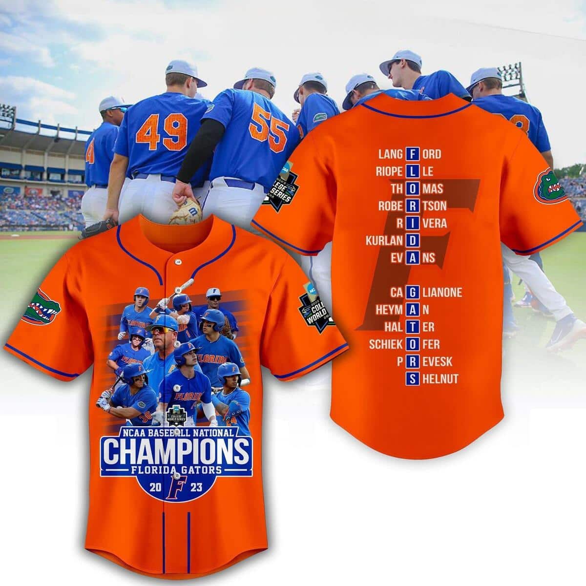 Orange NCAA Baseball National Champions Florida Gators Baseball Jersey Gift  For Sport Dad