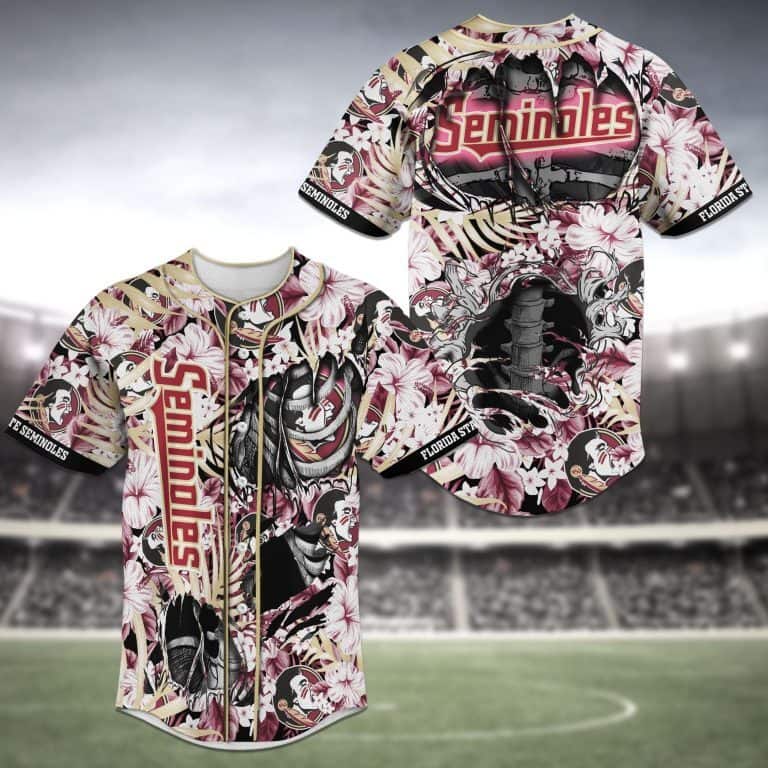 Stylish NCAA Florida State Seminoles Baseball Jersey Skeleton And Flowers Gift For Sports Lovers