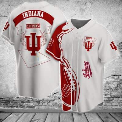 White NCAA Indiana Hoosiers Baseball Jersey Ball In Fire Gift For New Dad