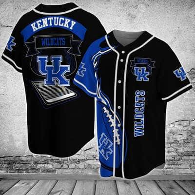 Black NCAA Kentucky Wildcats Baseball Jersey Rugby Ball In Blue Fire Gift For Sport Lovers