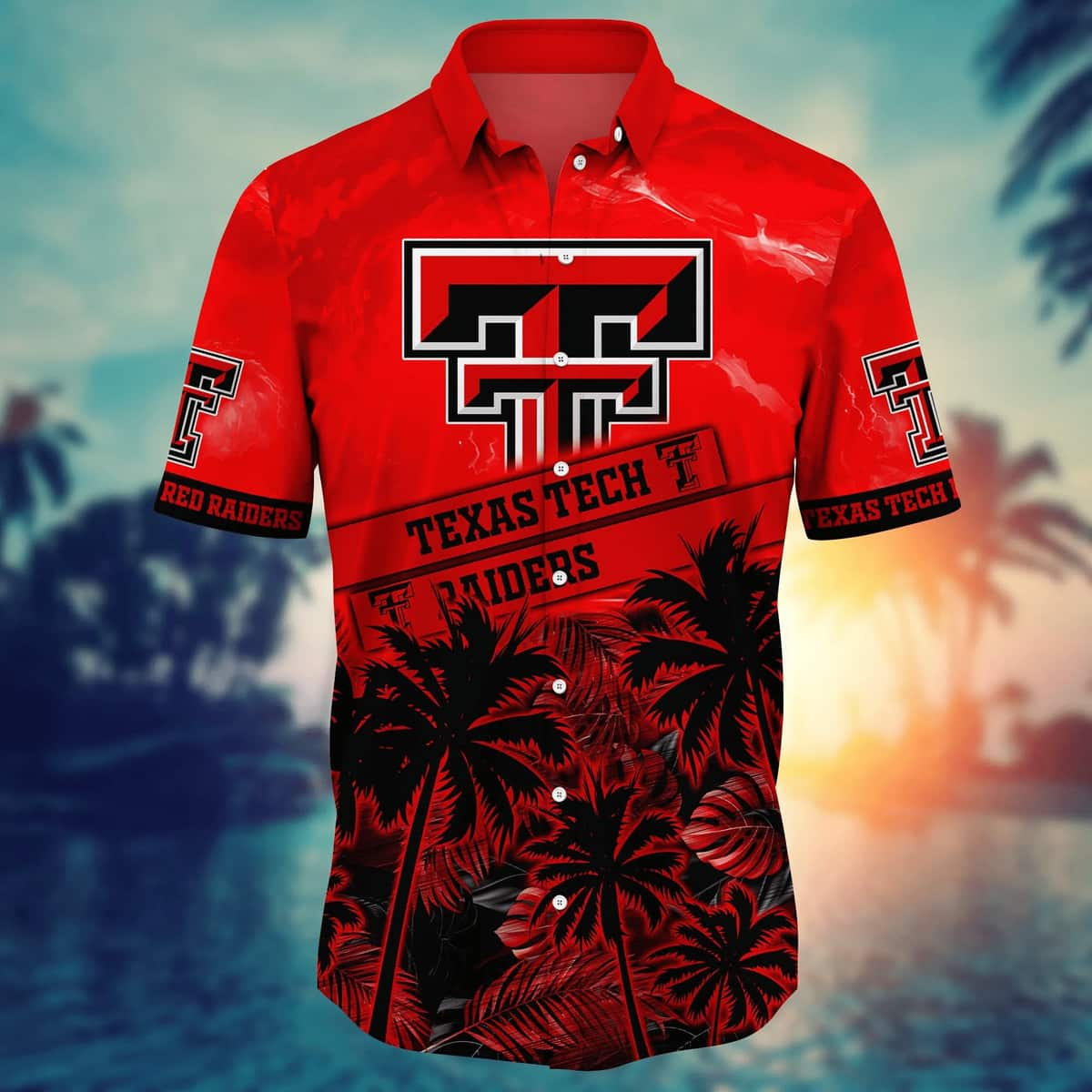 Texas Tech Red Raiders Striped And Tropical Flower Hawaiian Shirt