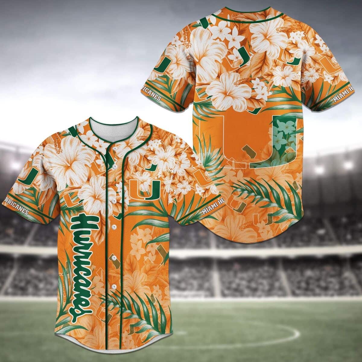 Aloha NCAA Miami Hurricanes Baseball Jersey Hibiscus Flowers And Leaves Gift For Dad