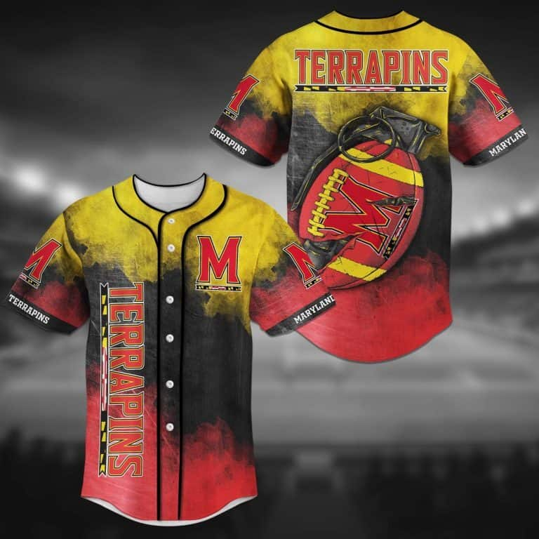 Yellow NCAA Maryland Terrapins Baseball Jersey Flaming Ball Gift For Him