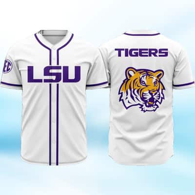 White NCAA LSU Tigers Baseball Jersey Gift For Friends