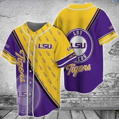 Yellow And Purple NCAA LSU Tigers Baseball Jersey Gift For New Dad