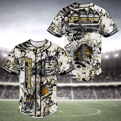 Cool NCAA Purdue Boilermakers Baseball Jersey Skeleton And Flowers Gift For Great Dad