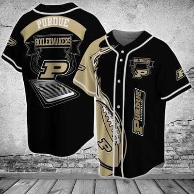 Black NCAA Purdue Boilermakers Baseball Jersey Flaming Ball Gift For New Dad