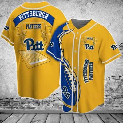 Yellow NCAA Pitt Panthers Baseball Jersey Flaming Ball Gift For Father-In-Law