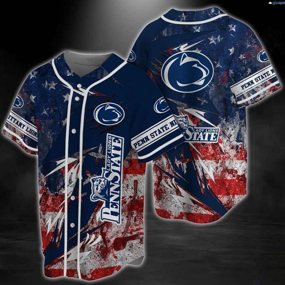 Cool NCAA Penn State Nittany Lions Baseball Jersey US Flag Gift For New Dad