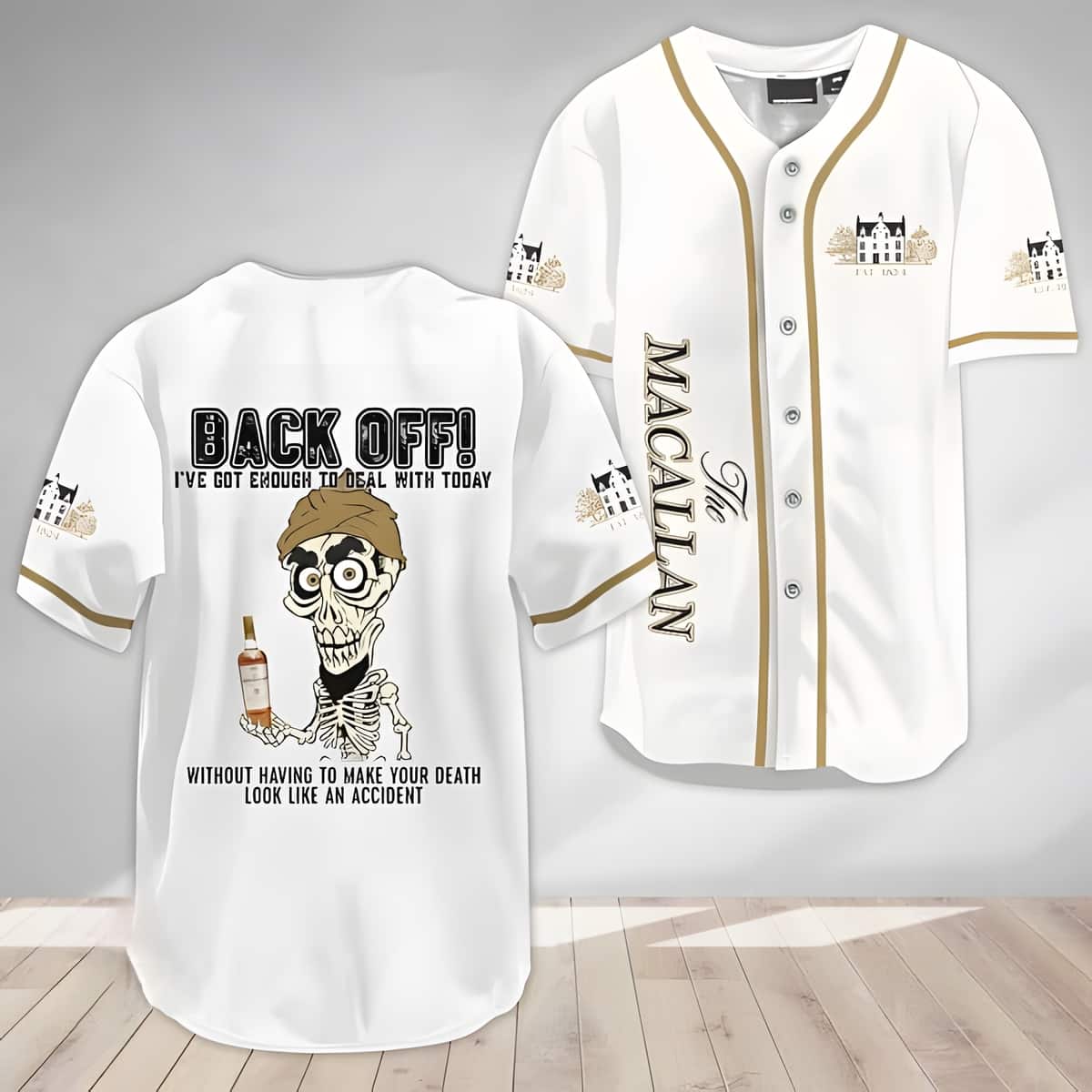 White Achmed Back Off And Macallan Baseball Jersey Gift For Whiskey Lovers