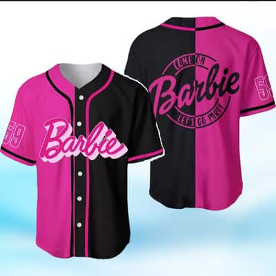 Pink And Black Split Barbie Baseball Jersey Come On Let's Go Party Gift For Fans
