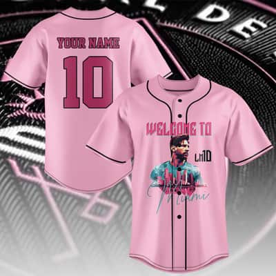 Pink Lionel Messi Baseball Jersey Welcome To Miami Custom Name Gift For Boyfriend