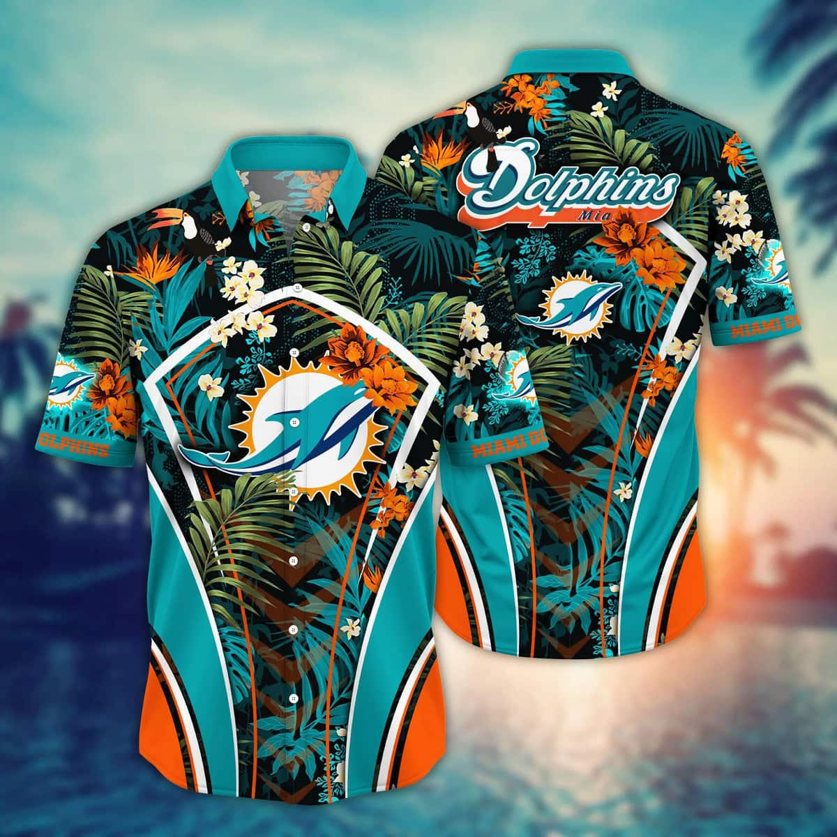 Miami Dolphins Button-Down Shirts Men's Casual Hawaiian T-Shirt Summer Tee  Tops