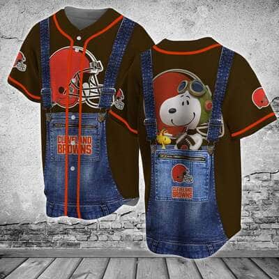 Cool NFL Cleveland Browns Baseball Jersey Snoopy Pilot Gift For Brother