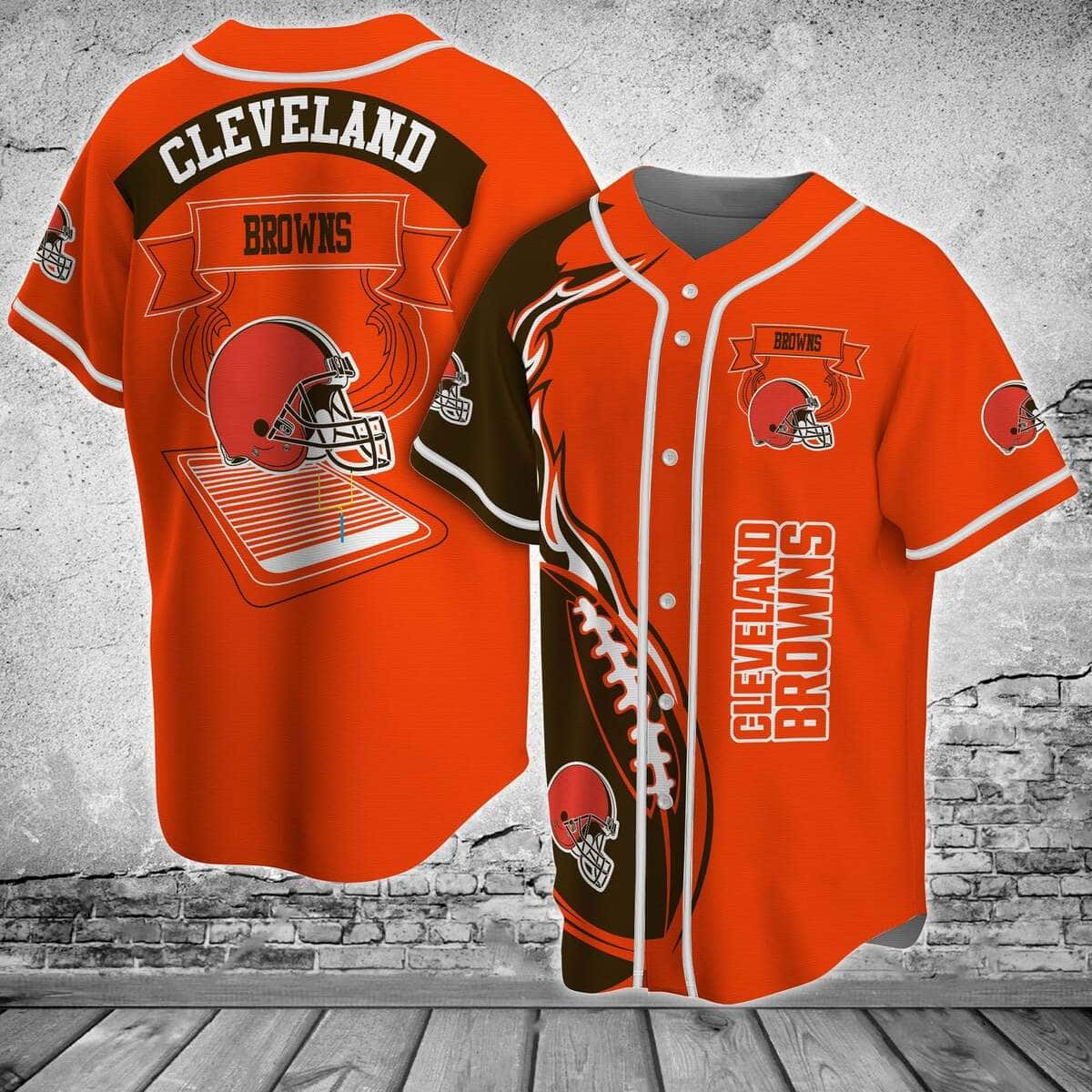 Red NFL Cleveland Browns Baseball Jersey Fire Ball Gift For Family