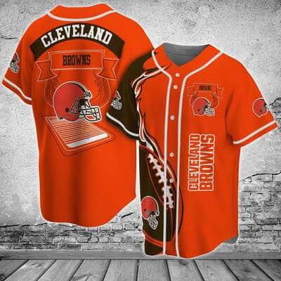Red NFL Cleveland Browns Baseball Jersey Fire Ball Gift For Family