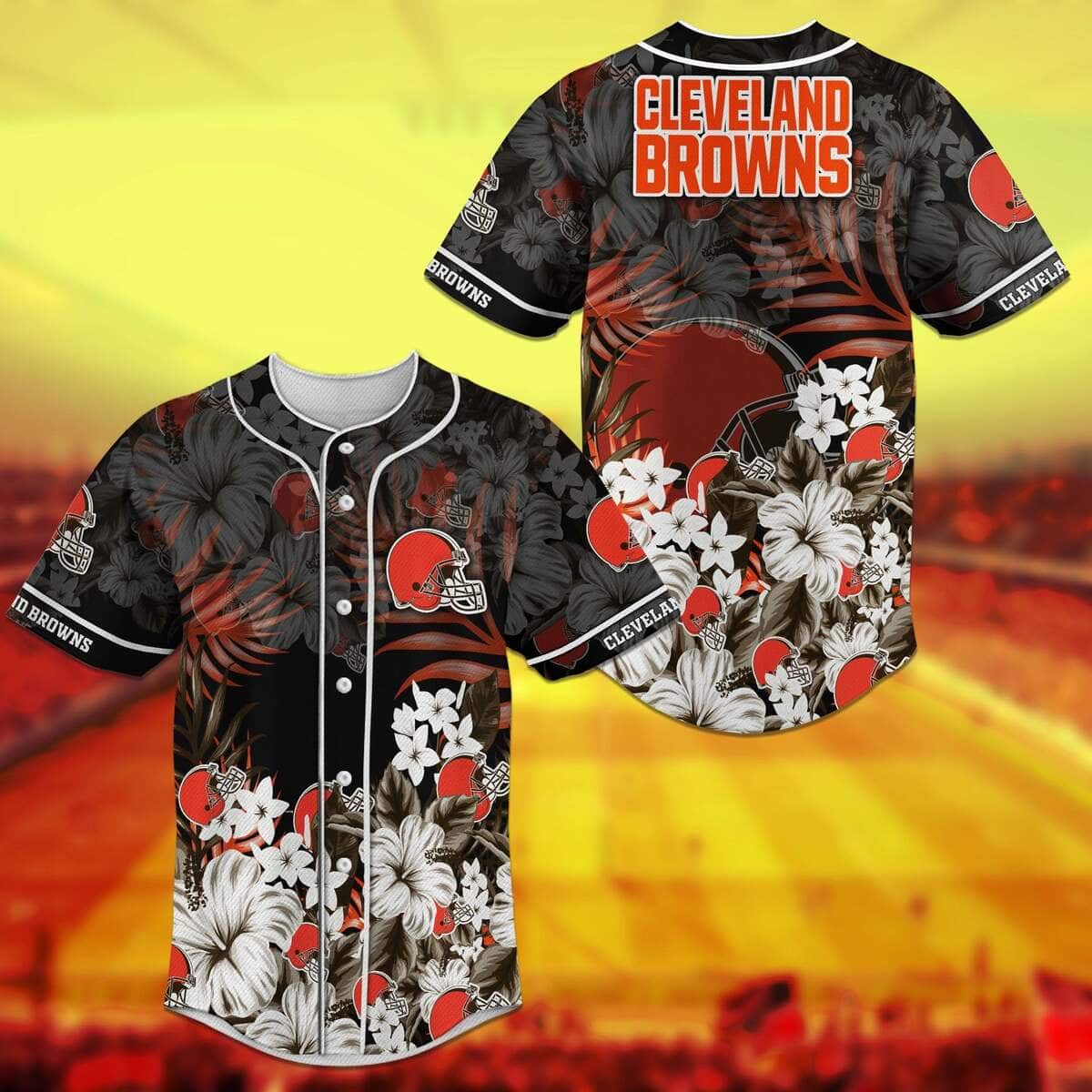 Aloha NFL Cleveland Browns Baseball Jersey Tropical Flower Gift For Friends