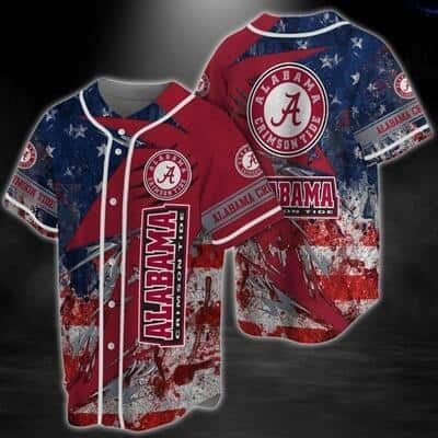 Retro NCAA Alabama Crimson Tide Baseball Jersey US Flag Gift For New Grandpa