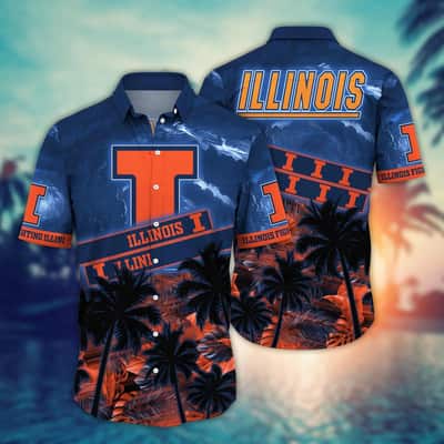 Vintage NCAA Illinois Fighting Illini Hawaiian Shirt Sunset View Gift For Best Friend