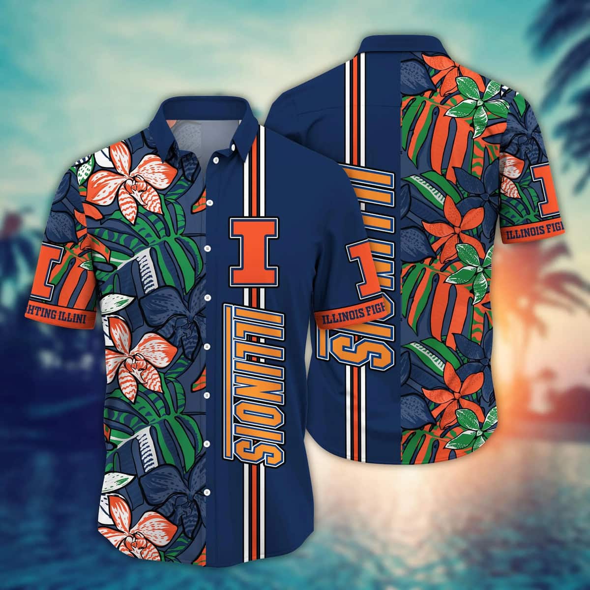 Awesome NCAA Illinois Fighting Illini Hawaiian Shirt Aloha Flora Gift For Dad