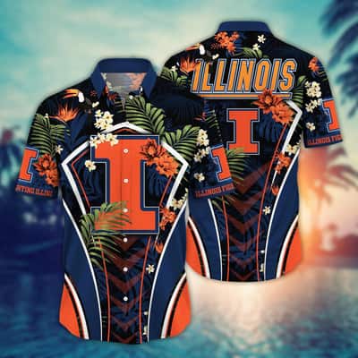 Special NCAA Illinois Fighting Illini Hawaiian Shirt Palm Leaves Gift For Dad
