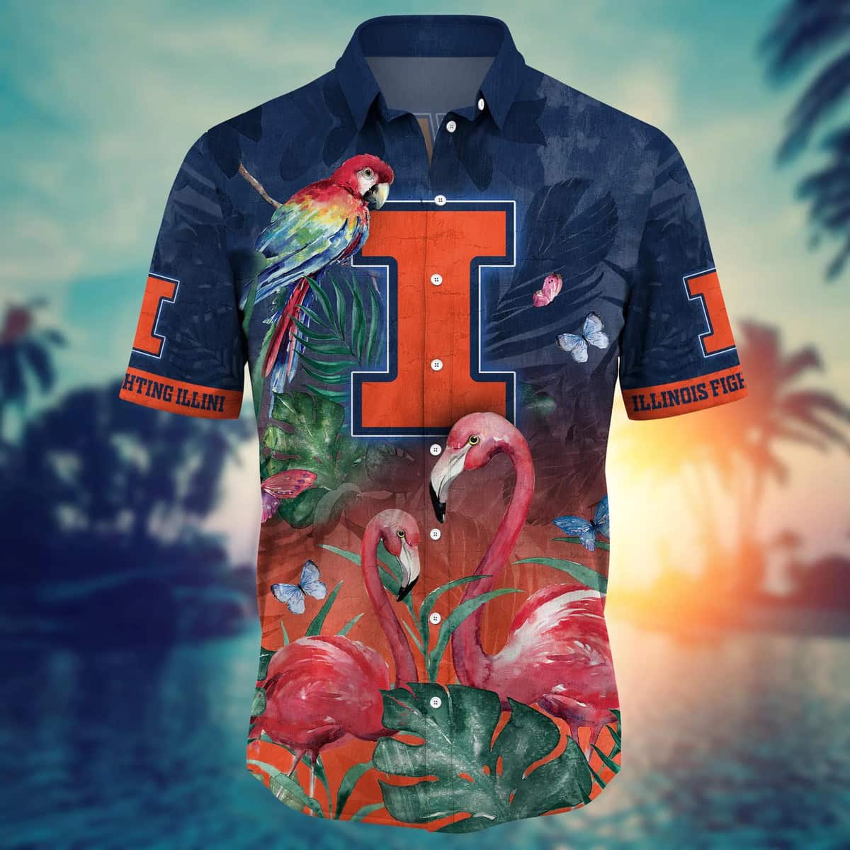 NCAA Illinois Fighting Illini Hawaiian Shirt Tropical Flora And Fauna Gift For Best Friend